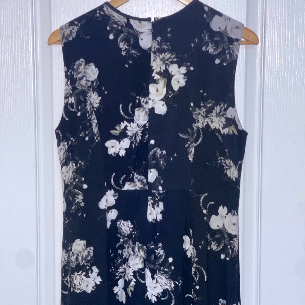 ERDEM Jana Floral Knee Length Crepe Black Floral Sleeveless Midi Dress Ruffle 12 - Picture 10 of 13